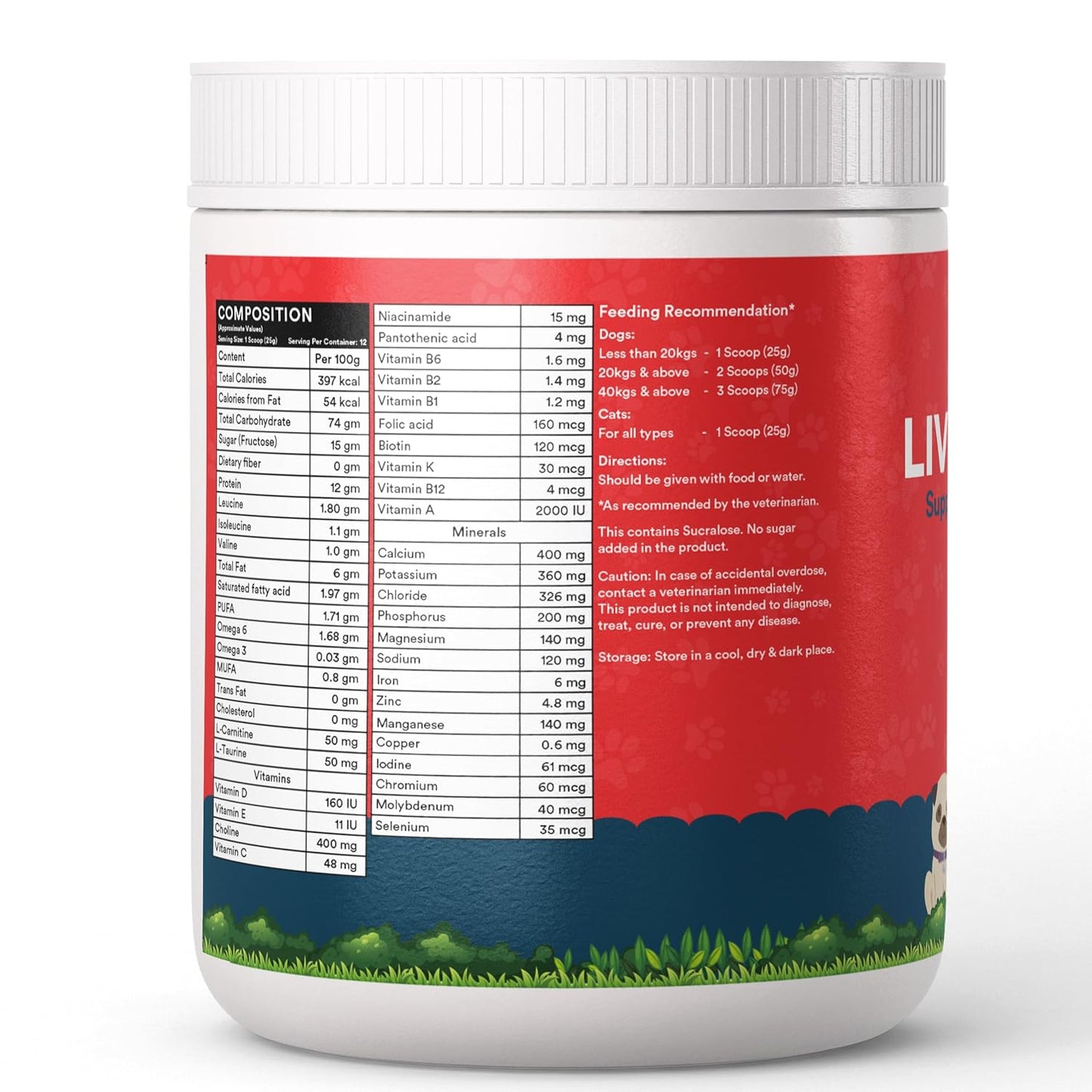 INLIFE Liver Detox Supplement for Dogs Cats and Pets | Liver Support Powder with Whey Protein, MCT, L-Carnitine, L-Taurine & BCAAs, 300g (Vanilla)