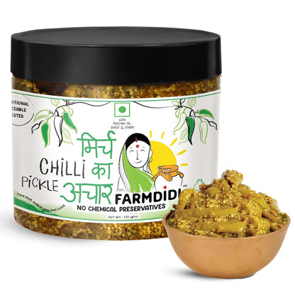 FarmDidi Spicy Green Chilli Pickle 325g In Fresh Homemade Sun-Dried Hari Mirch Ka Achar Made with Mustard Oil Ghar Ka Bana Spicy Mirchi Pickle No Chemical Preservatives
