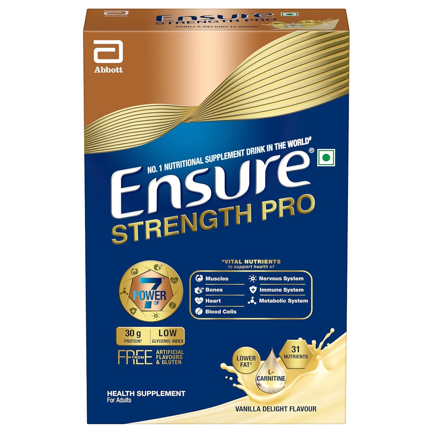 Ensure Strength Pro High Protein Nutritional Drink for Adults | Vanilla Delight 400g | 30g Protein | Low GI | Gluten Free | L-Carnitine | No Artificial Flavors | Supports Muscles, Bones, Heart, Immunity & Metabolic Health