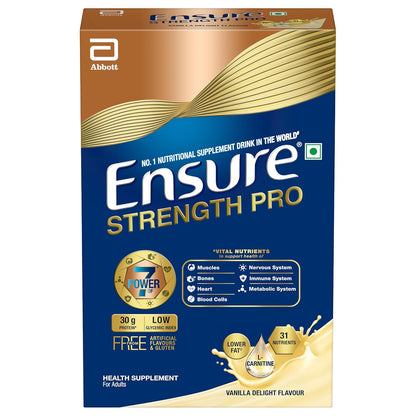 Ensure Strength Pro High Protein Nutritional Drink for Adults | Vanilla Delight 400g | 30g Protein | Low GI | Gluten Free | L-Carnitine | No Artificial Flavors | Supports Muscles, Bones, Heart, Immunity & Metabolic Health