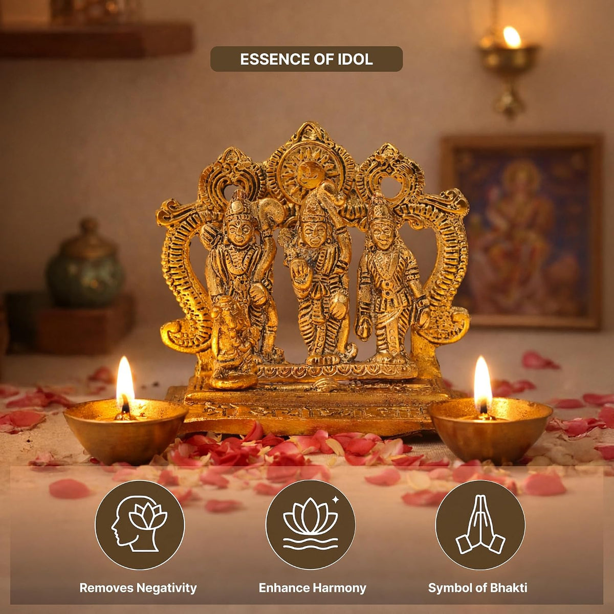Metal Ram Darbar Idol with Shree Ram, Sita, Laxman & Hanuman Ji | Ramdarbar Murti, Pooja Idol, Spiritual Gift (Design 01: L10 x W5 x H10 cm)