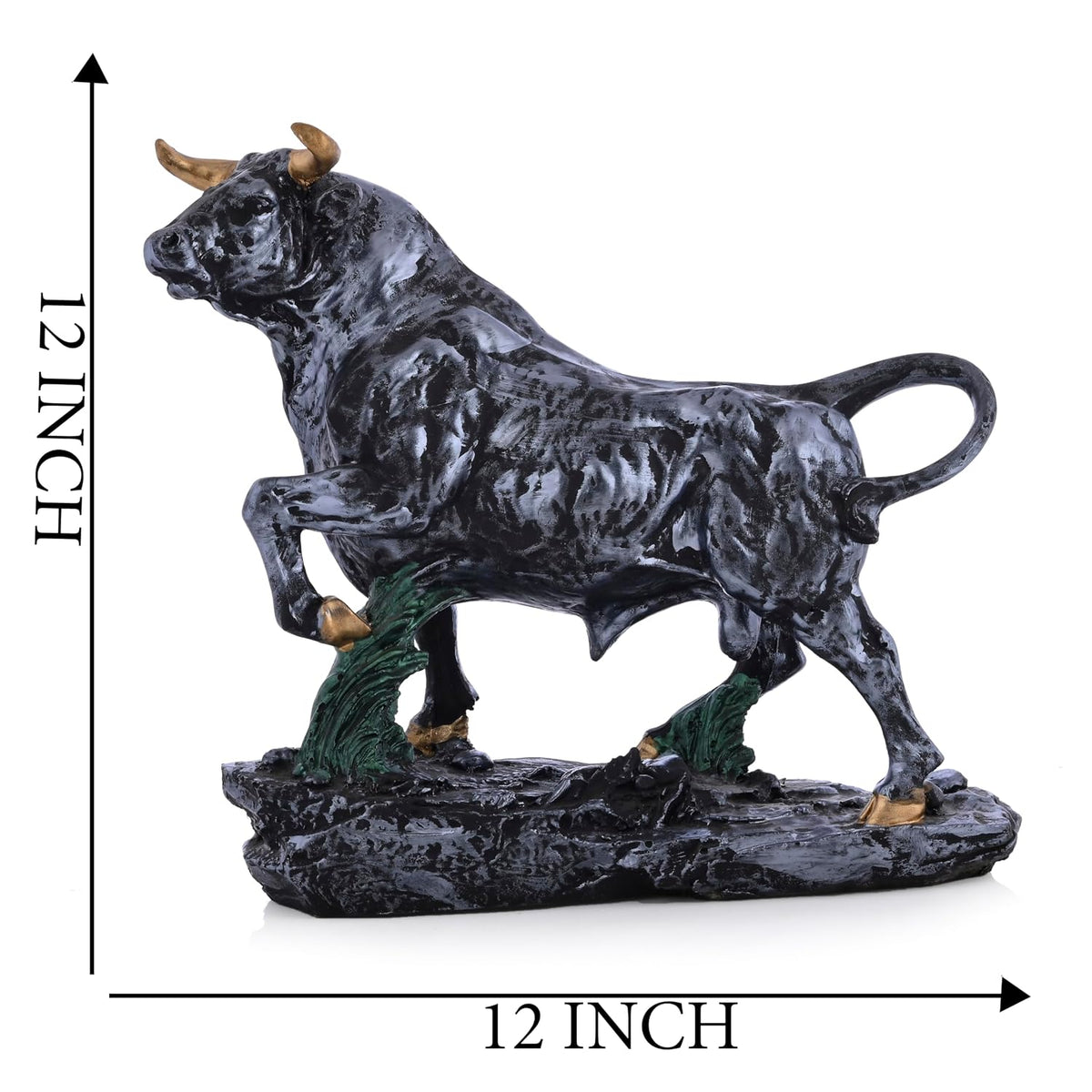 Feng Shui Charging Bull Resin Statue | Running Bull Home Decor Idol Statue - Contemporary Art Piece for Elegant Interiors(12x12 Inches)