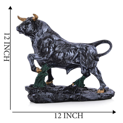 Feng Shui Charging Bull Resin Statue | Running Bull Home Decor Idol Statue - Contemporary Art Piece for Elegant Interiors(12x12 Inches)