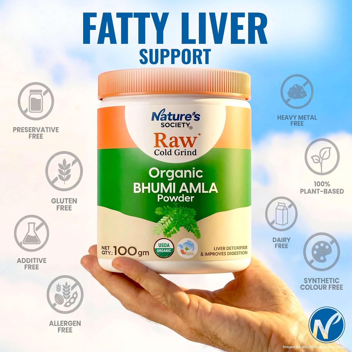 The Nature's Society ® Bhumi Amla Powder Organic 100gm | Raw Cold Grind | USA Organic Certified | Pure Bhoomi Amla Powder for Liver Health, Digestion & Detox | Rich in Nutrients and Antioxidants |