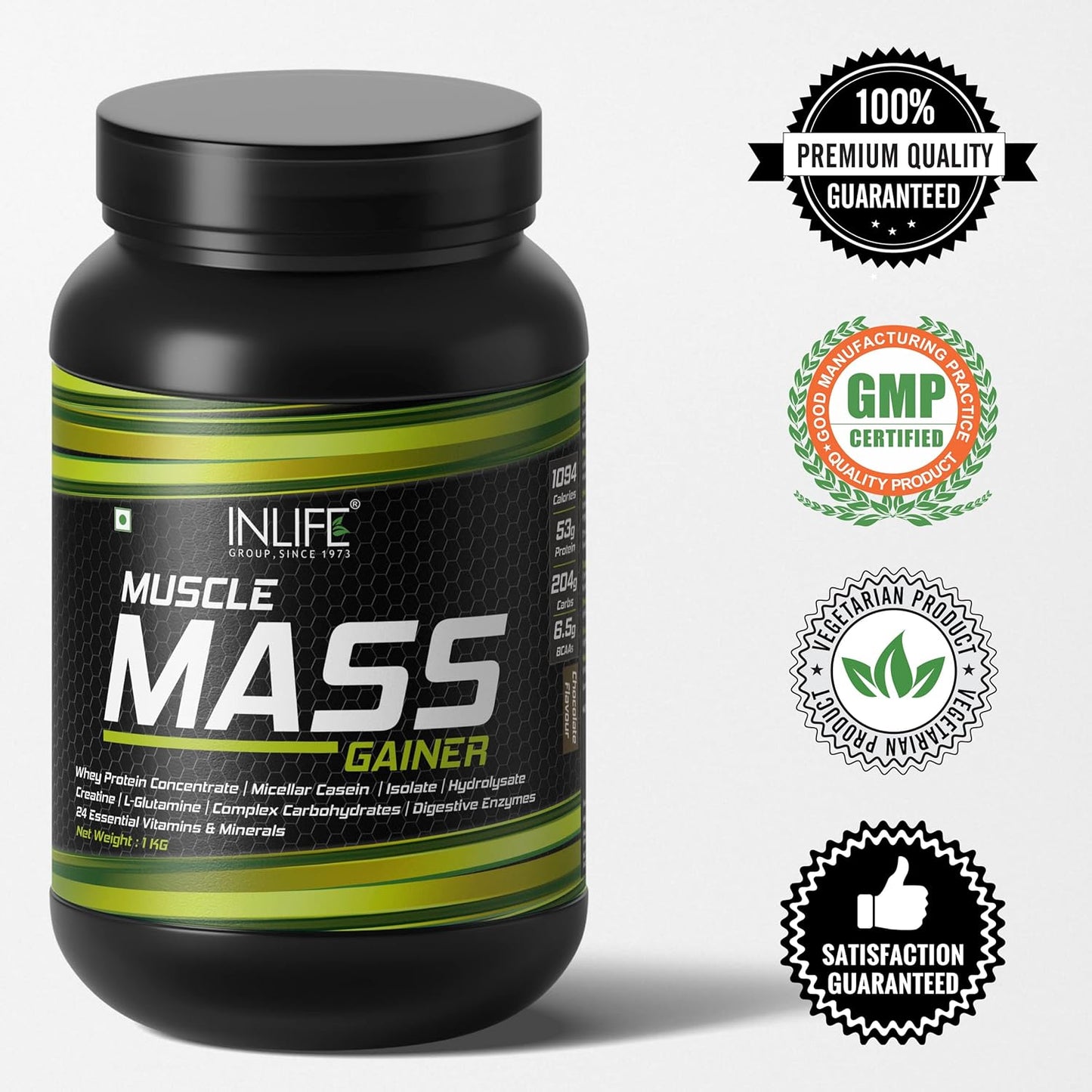 INLIFE Muscle Mass Gainer With Whey Protein Powder Body Building Supplement (Chocolate 1kg)