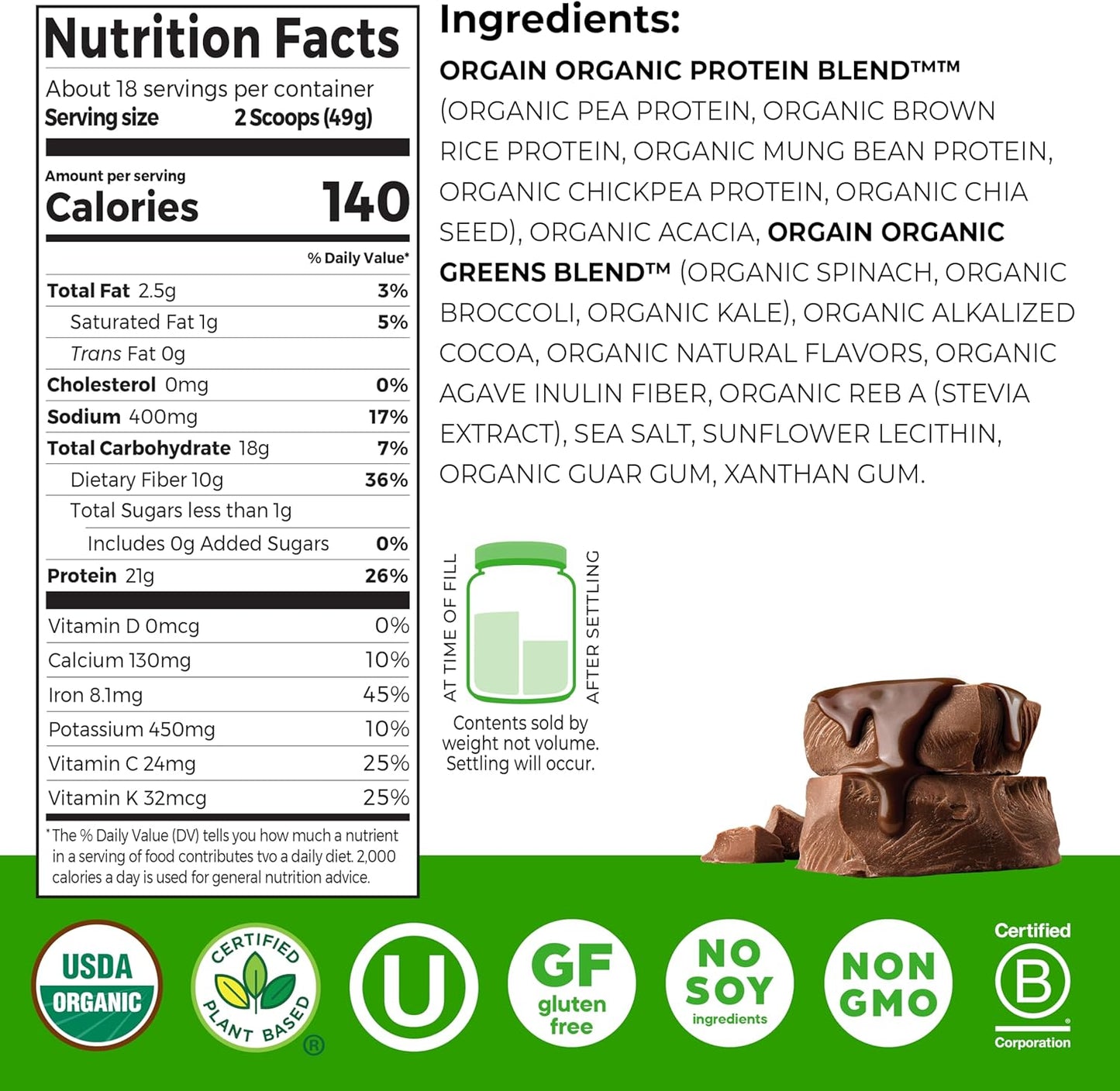 Nutrition facts and ingredients label for a protein blend product.