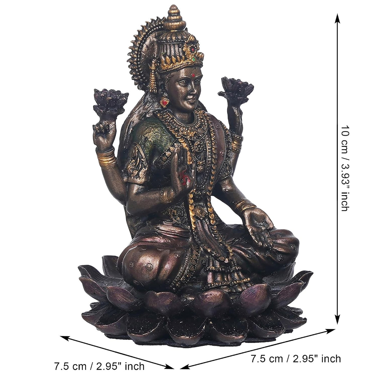 Brown Resin Handcrafted Goddess Laxmi Idol Sitting on Lotus| Blessing Lakshmi Statue| Goddess Lakshmi Devi Idol for Home Office| Laxmi Murti for Diwali Pooja| Diwali Gift