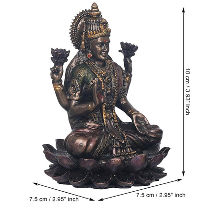 Brown Resin Handcrafted Goddess Laxmi Idol Sitting on Lotus| Blessing Lakshmi Statue| Goddess Lakshmi Devi Idol for Home Office| Laxmi Murti for Diwali Pooja| Diwali Gift