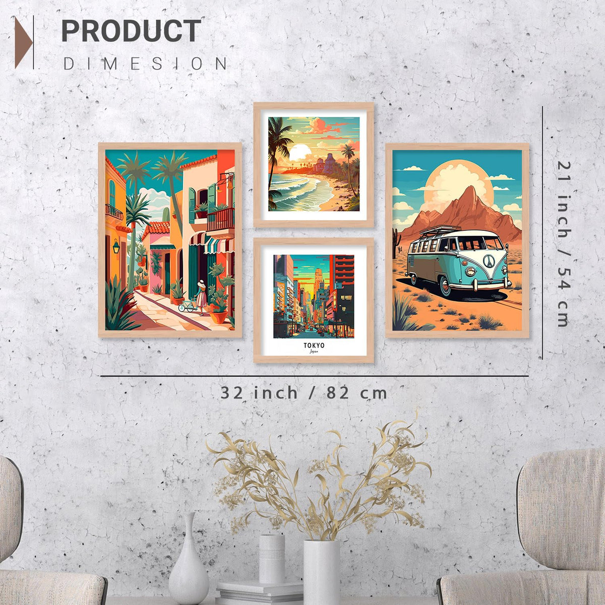 Wood Premium Digital Paintings With Frame For Home Decoration - Iconic Cities Vibrant Painting For Living Room Bedroom Office Room Décor Set of 4 (Art 8, small (10x13 or 10x10 inch))