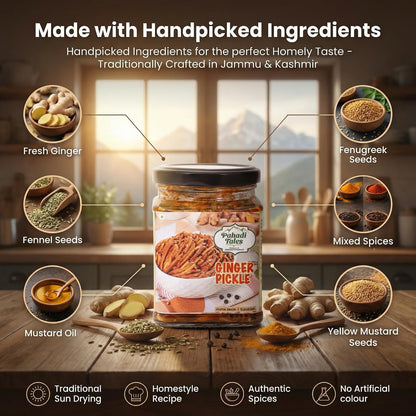 Pahadi Tales Ginger Pickle 200g | Adrak ka Achar in Mustard Oil | Sundried Homemade Pahadi Achaar | Traditional Pahadi Recipe | Ghar Ka Achar | Made in Jammu & Kashmir