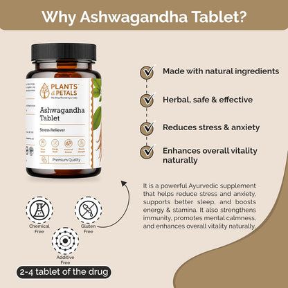 PLANTS & PETALS Ashwagandha Tablets, 60 Tablets Ayurvedic Ashwagandha tablets crafted for daily wellness, strength, stamina and vitality.