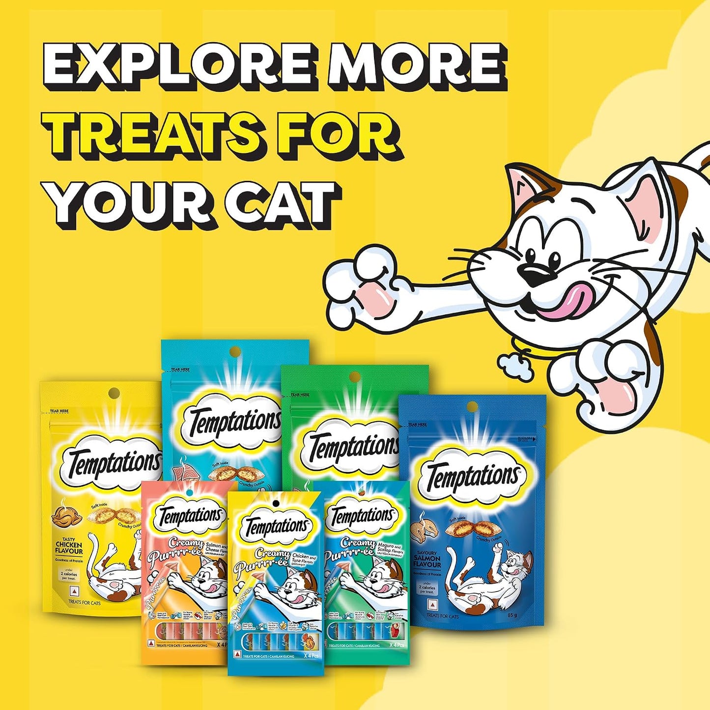 Temptations Crunchy Cat Treats, Tasty Chicken Flavour, 85 g, Goodness of Protein, Vitamins & Minerals, Soft Inside Crunchy Outside