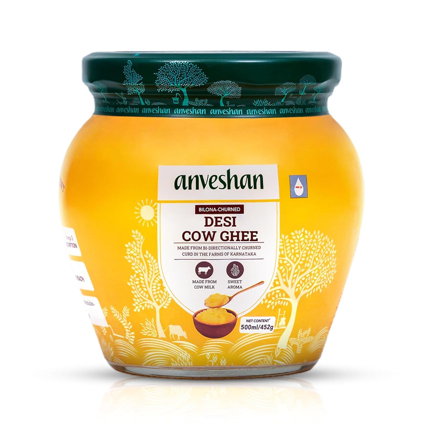 Anveshan A2 Desi Cow Ghee 150ml | Traditionally Bilona-Churned, Danedar Ghee | Aromatic| NABL Lab Tested (70+ tests), Cruelty-Free | Grass-Fed | Glass Jar