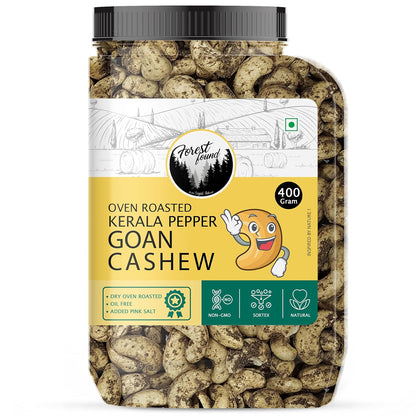 Forest Found Tellicherry Pepper Roasted Cashews (400g) | 100% Oil-Free & Dry Roasted | Jumbo Premium Kaju Nuts | Low Sodium Gourmet Healthy Snack | Black Pepper Seasoned Roasted Cashews