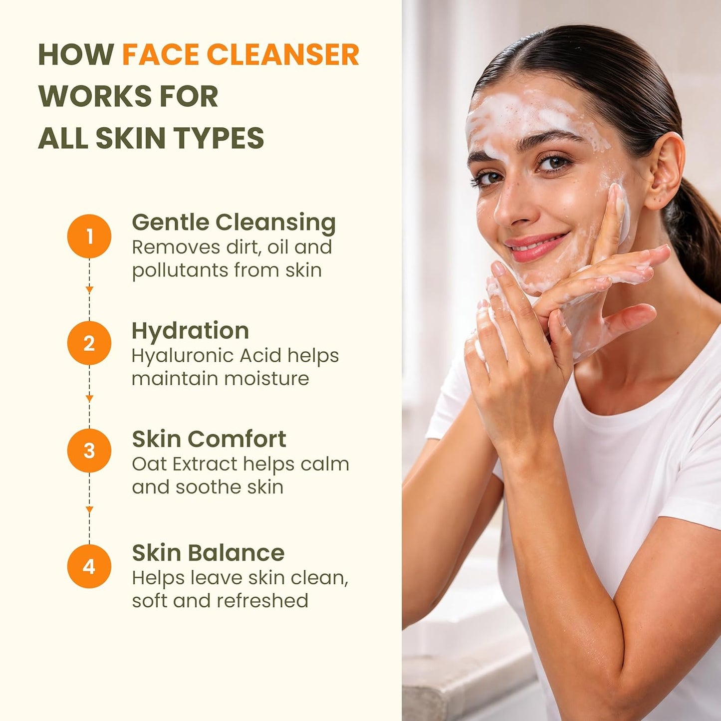 Wellwith Sea Buckthorn Gentle Face Cleanser | Deep Cleansing, Hydrating & Brightening Face Wash with Oat Extract & Hyaluronic Acid | Removes Dirt, Oil, Tan & Impurities |Acne-Resistant | For All Skin Types (100 ml)