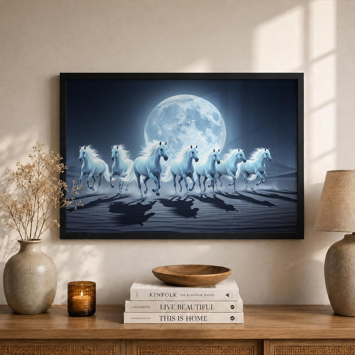 7 Horse Vastu Wall Painting (Landscape Collection) (Natural, Design 18, 48L x 33W cm)