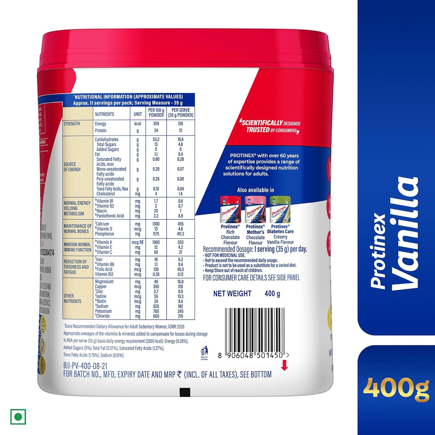 Protinex Creamy Vanilla, 400g | Get 40% daily protein requirement for strong muscles when prepared with 200ml milk | High Protein | Zero Added Sugar | Nutritional Drink for Men and Women