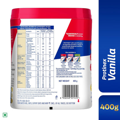 Protinex Creamy Vanilla, 400g | Get 40% daily protein requirement for strong muscles when prepared with 200ml milk | High Protein | Zero Added Sugar | Nutritional Drink for Men and Women
