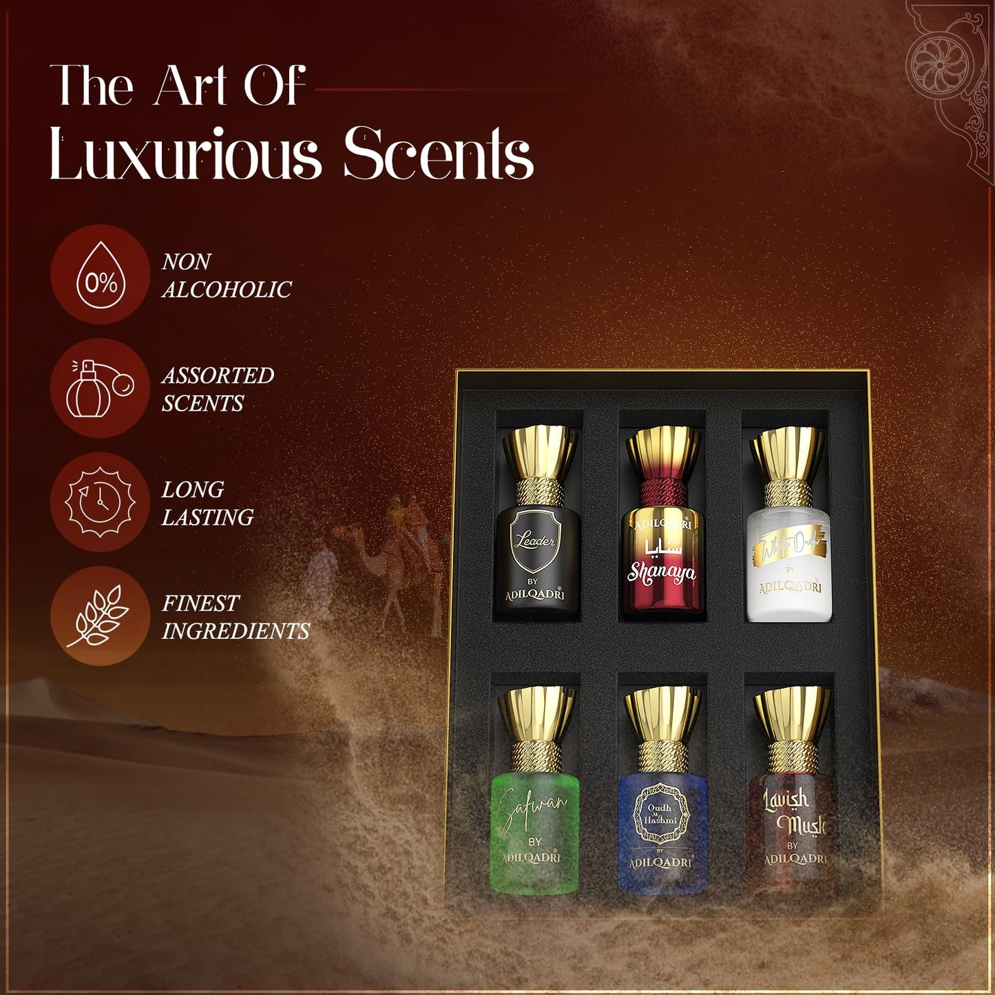 Adilqadri Assorted Luxury Attar Combo Perfume Gift Set for Men & Women (Pack of 6) – Non-Alcoholic Roll-On attar Collection | Long-Lasting Fragrance Set | Gift Hamper for Him & Her | Ideal for Special Occasions | 5.5ml Each