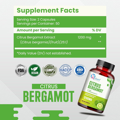 Citrus Bergamot 1200mg Supplement, 100 Veg Capsules, Antioxidant-Rich Complex for Heart Health and Immune Support