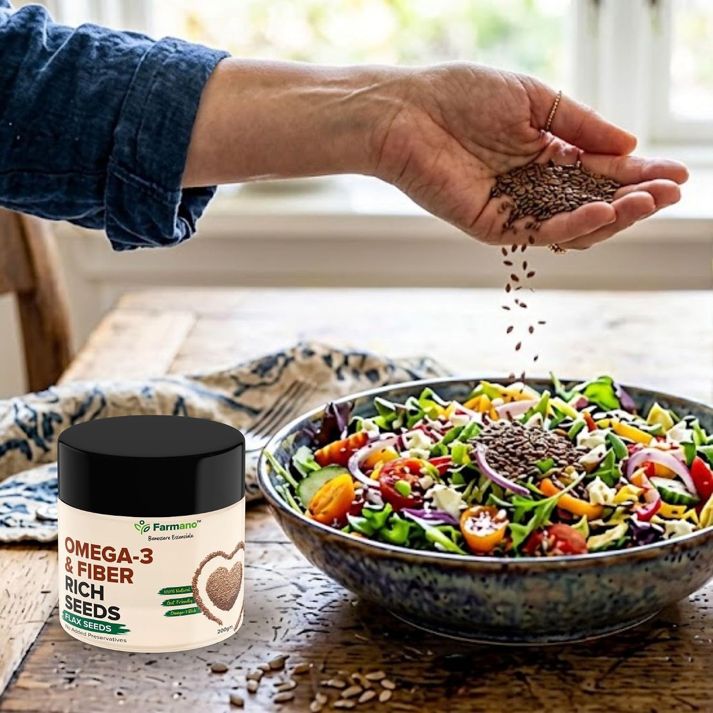 Farmano Raw Flax Seeds | Omega-3 & High Fiber | Premium Quality | 200g | Raw Alsi Seeds Unroasted, Omega 3 & Fibre Rich, Heart Health & Digestion Support, Weight Management, 100% Natural