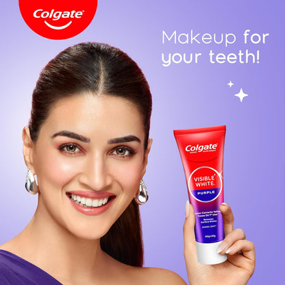 Colgate Visible White Purple Toothpaste and Toothbrush for Teeth Whitening, Helps Remove Surface Stains, Whitens Yellow Teeth, Enamel-Safe for Daily Use, 120g