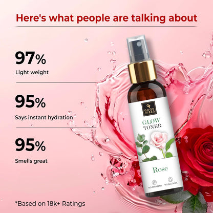 Good Vibes Rose Glow Toner 120 ml, Hydrating Light Weight Anti Ageing Nourishing Moisturizing Brightening Revitalising for All Skin Types, Natural, No Alcohol, Parabens & Sulphates, No Animal Testing