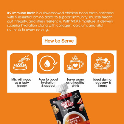 Wuuff & Meow Chicken Bone Broth for Dogs – K9 Immune | Natural Immunity & Gut Health Support Bone Broth for Dogs | Hydrating Pet Supplement (100 g (Pack of 1))