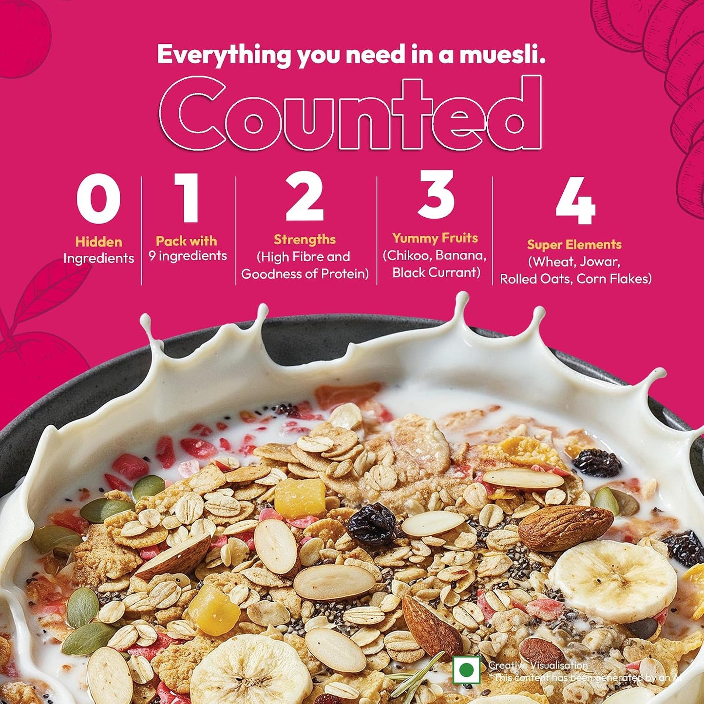 True Elements Fruit & Nut Crunch Muesli 700g | Fruit and Nuts | Cereals for Breakfast | Rich in Fibre | Muesli with Oats and Nuts