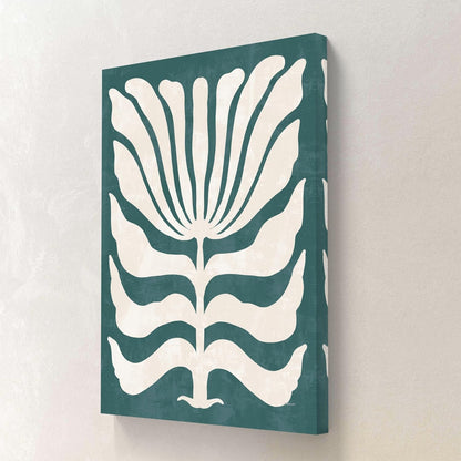 Modern Boho Floral Framed Canvas Wall Art – Abstract White Botanical Print on Teal | Minimalist Nature Décor for Living Room, Office & Bedroom (18 x 24 Inch) CVD-371