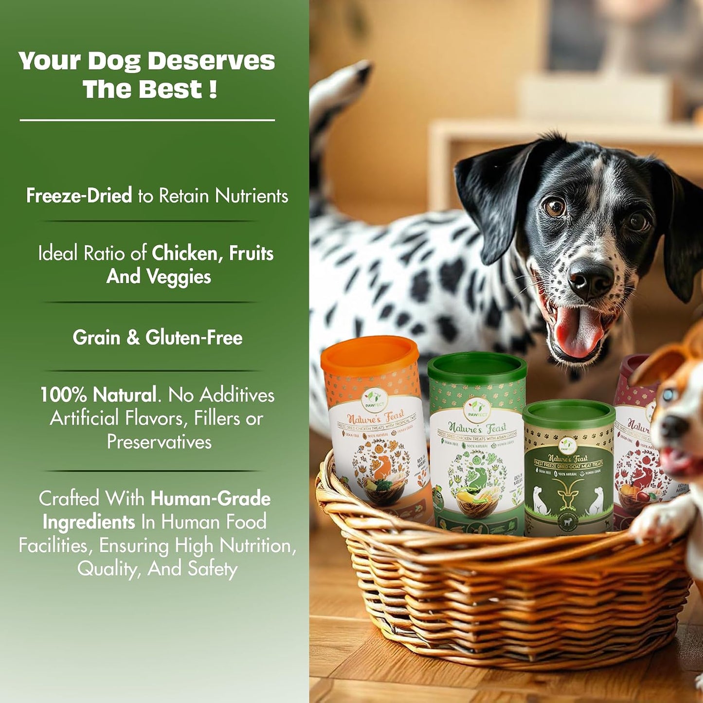Pawfect Nature's Feast Freeze-Dried Chicken Treats with Asian Greens for Dogs - 80% Chicken, 20% Veggies & Fruits-100% Natural- Grain-Free- High Protein- Limited Ingredient Training Treat (50g/1.76oz)