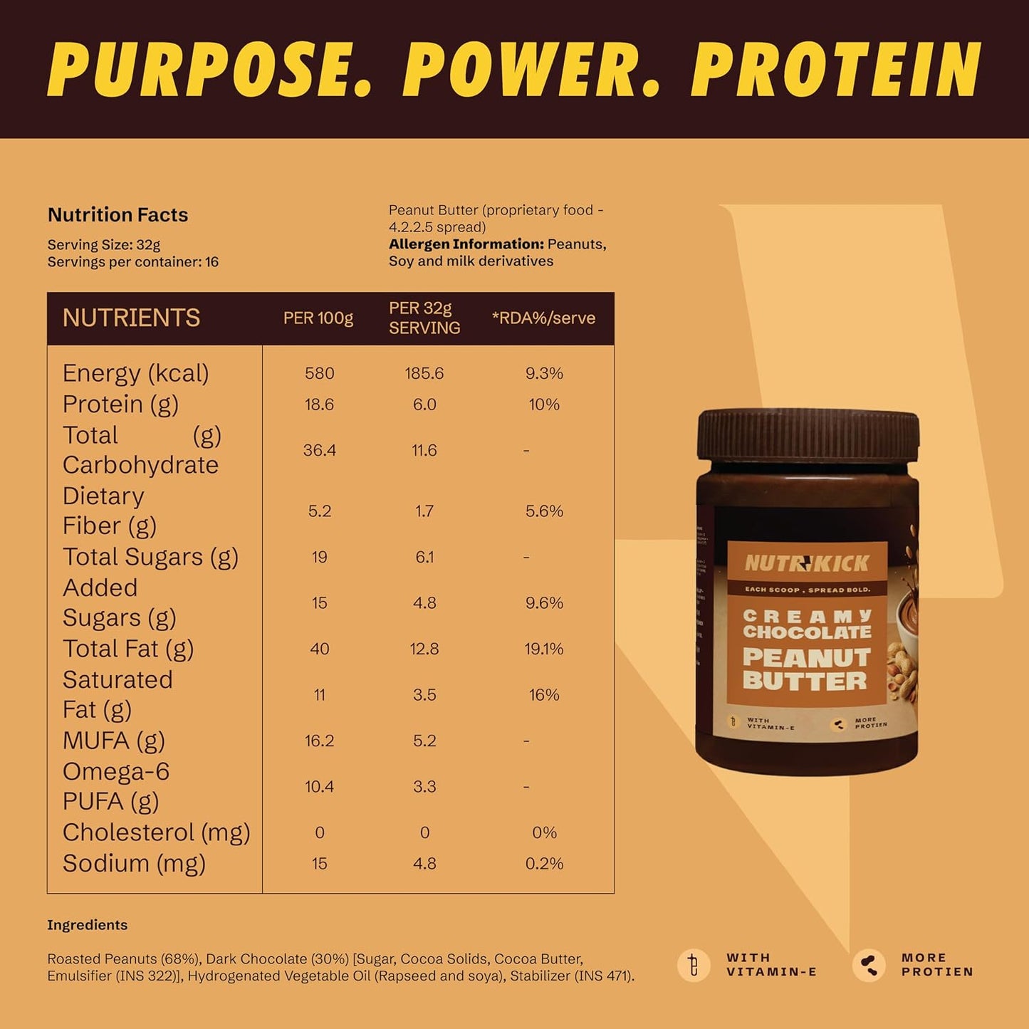 NUTRIKICK Crunchy Chocolate Peanut Butter | High Protein Dark Chocolate Nut Spread | With Vitamin E | Gourmet Healthy Snack for Kids, Athletes & Fitness Enthusiasts