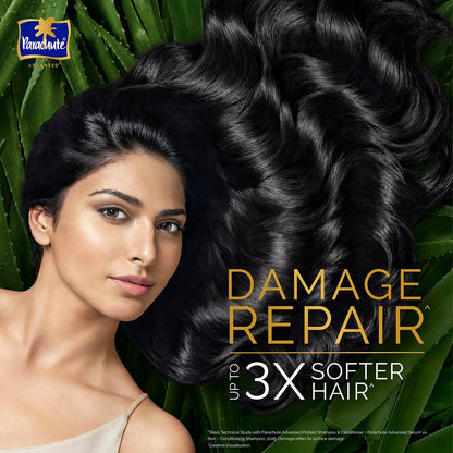 Parachute Advansed Protein Shampoo | with Coconut Milk and Aloe Vera | For up to 100% Damage Repair & up to 3X Softer Hair | Protein Lock Technology | Paraben-Free | For Men & Women | 340ml