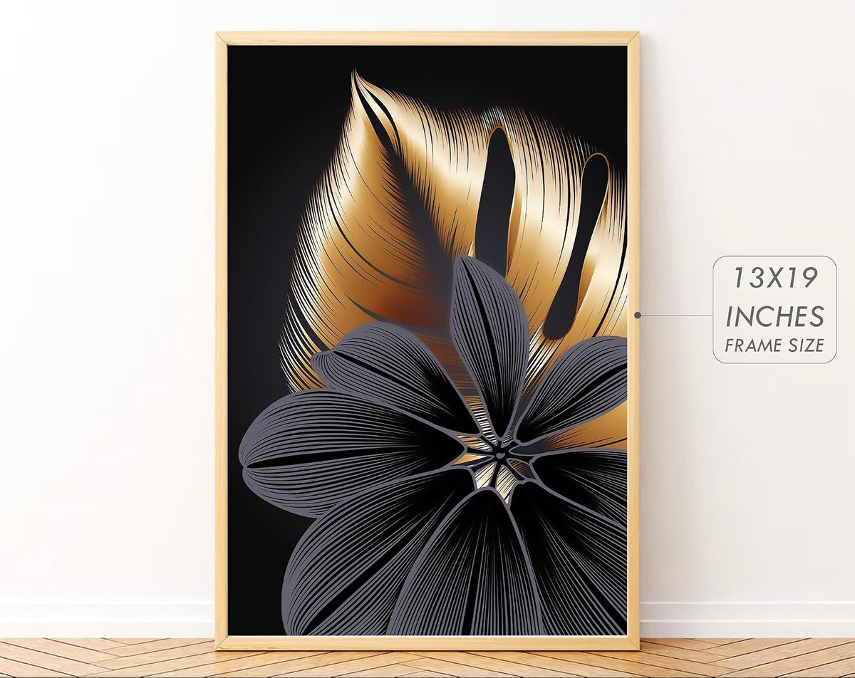 Big Modern Framed Posters Wall Decor Paintings For Living Room, Bedroom/Big Paintings For Wall Decoration, Frames For Wall Decor Set of 3 (13x19 Inches) (Black Gold)