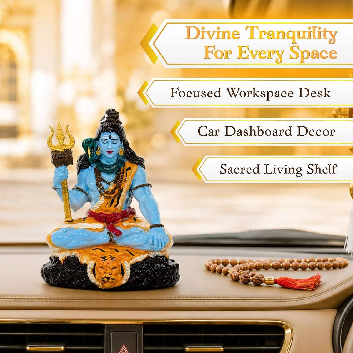 Blue Shiva Idol, 9 cm Hand Painted Resin Mahadev Murti with Trishul, Snake & Tiger Skin Design, Lord Shiva Statue for Car Dashboard, Home Mandir, Living Room, Office & Pooja Decor