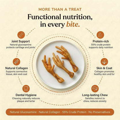 Whisker and Wilde Dehydrated Chicken Feet | Dog Treats | Natural Glucosamine for Joint Health | Dental Chew | Collagen-Rich | Single Ingredient | 80g
