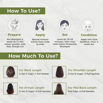 Instructions on how to use a hair care product with step-by-step guide and measurements.