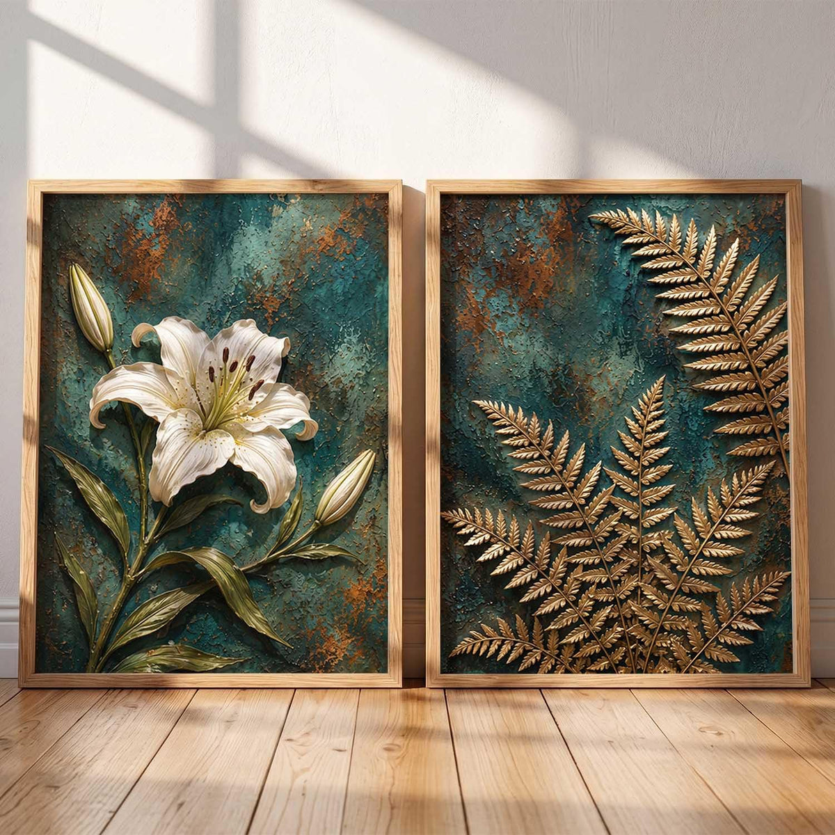 2 Piece Framed Wall Art Set, 3D Textured Floral Botanical Painting, Modern Abstract Flower Wall Decor for Living Room, Bedroom, Dining Room & Office, Brown Frame, 13 x 19 Inch, Ready to Hang, Housewarming Gift