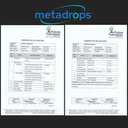 METADROPS Benfotiamine 300 Mg in Liquid Form - Premium Supplement for Nerve Health, Energy, and Glucose Metabolism Support - 50ml Bottle Providing 100 Servings - Fast Absorption and Trusted Quality