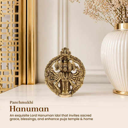 Panchmukhi Hanuman Ji Idol | Brass Five Face Hanuman Sculpture with Radiant Finish for Pooja Room | Festive Gift Idol (Design09: L8 x W2 x H10 cm)
