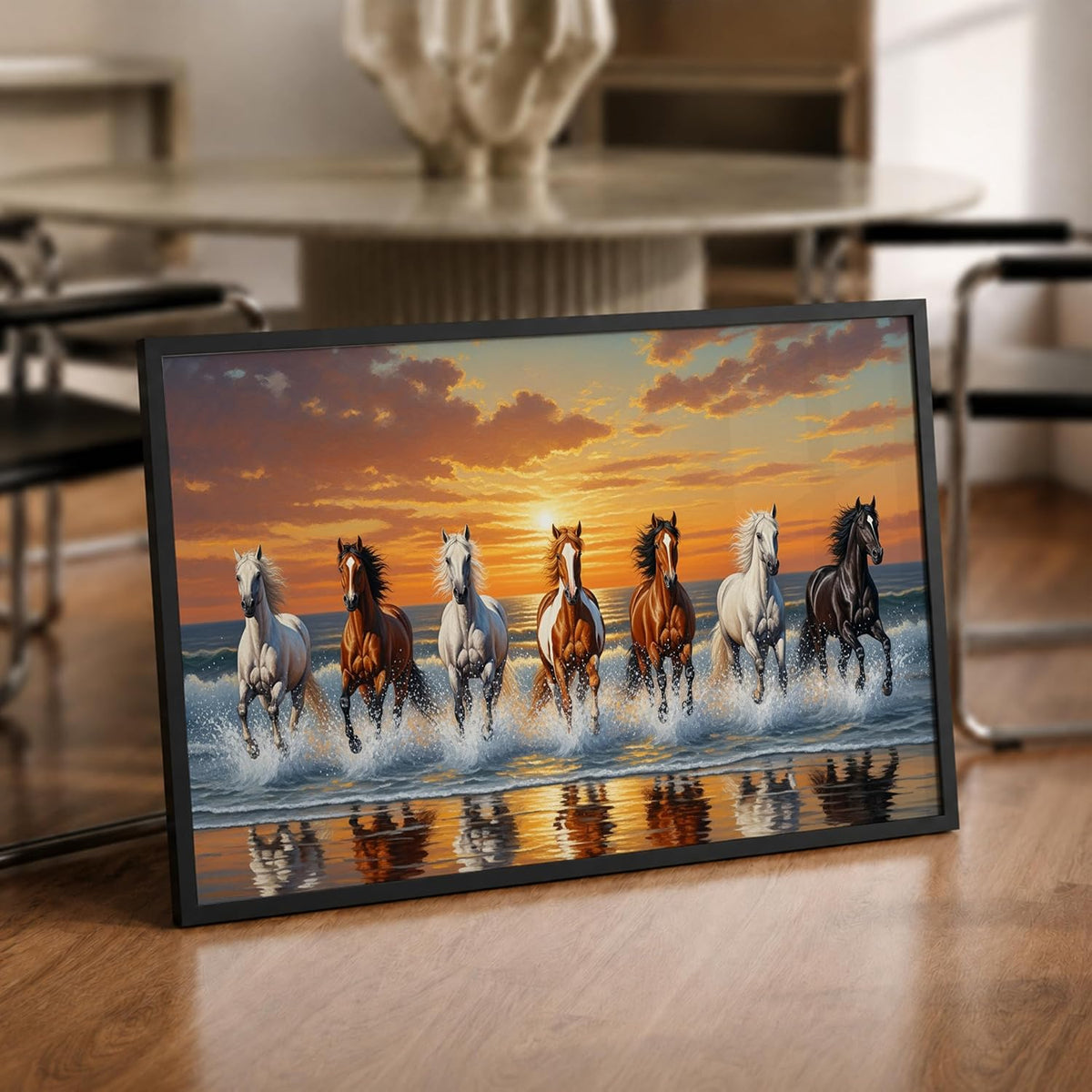 7 Horse Vastu Wall Painting (Landscape Collection) (Natural, Design 24, 48L x 33W cm)