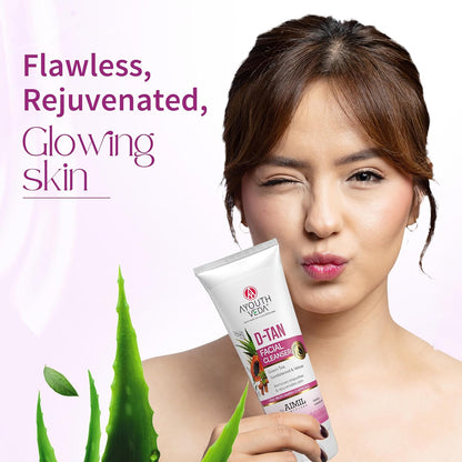 Ayouthveda D-Tan Facial Cleanser for Tan Removal & Skin Brightening | Helps Clean Dirt & Impurities | Enriched with Papaya, Lemon, Aloe Vera & Cucumber | Net Qty.- 100g