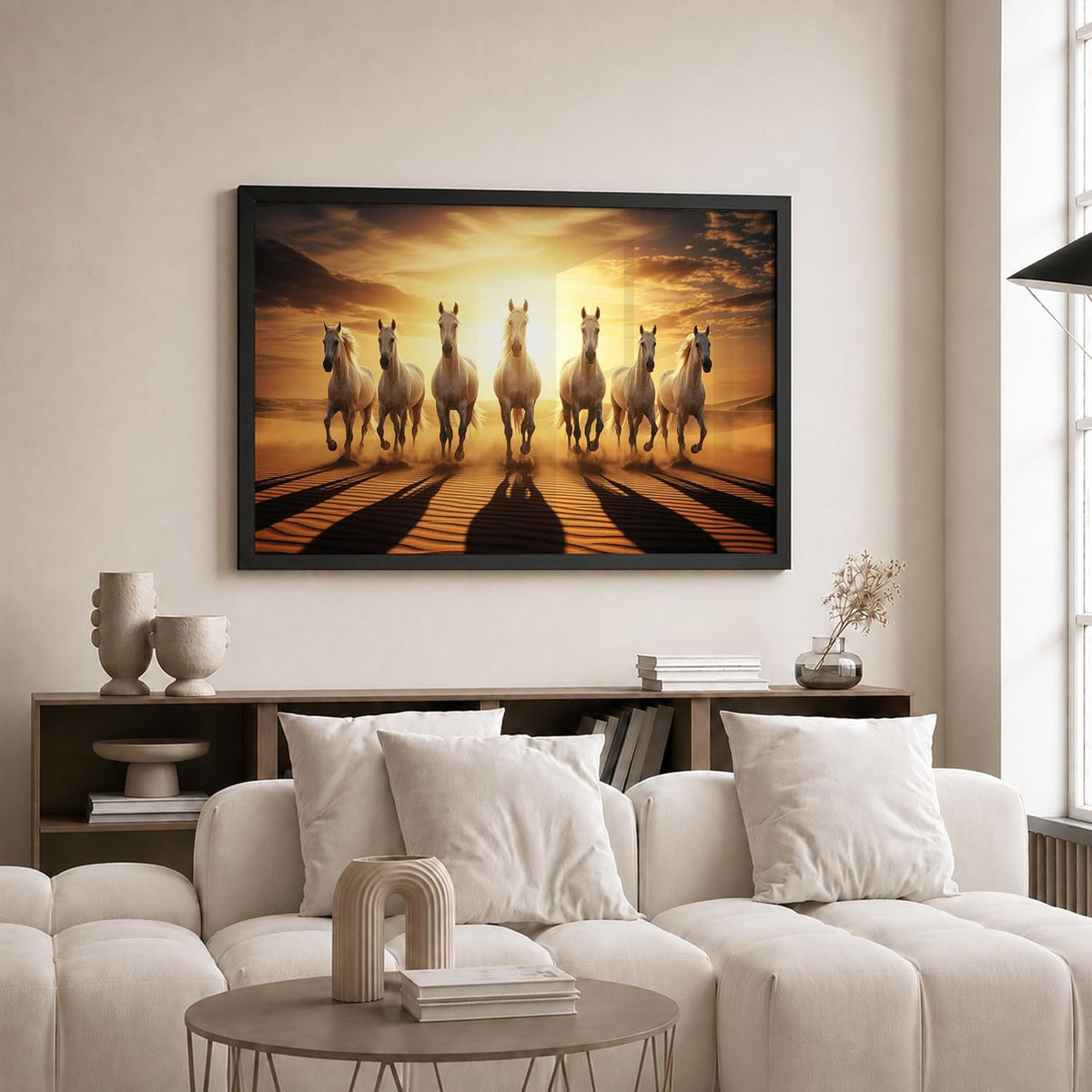7 Horse Vastu Wall Painting (Landscape Collection) (Natural, Design 22, 48L x 33W cm)
