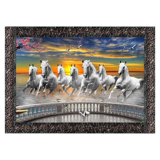 Running Seven Horses Painting With Frame Style 13