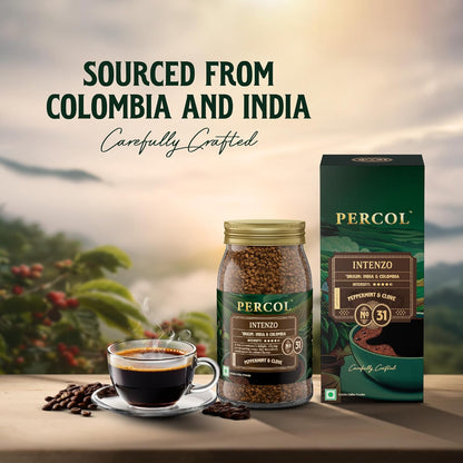 PERCOL Premium Instant Coffee | Intenzo Blend 31 | Crafted with Premium Imported Beans | Freeze Dried | Designed in UK | 100g Jar | 100% Pure Coffee | Flavorful & Aromatic Coffee