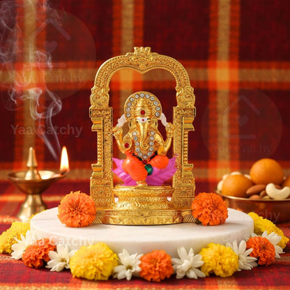 Yaa Catchy Shree Ganesh Car Dashboard Idol | Premium Golden Temple Arch Lord Ganesha Statue for Car, Home & Office Protection and Bless Travelers on Their Journeys.(Golden Arch Lord Ganesha)