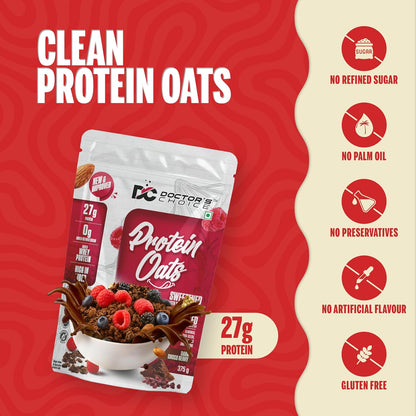 Doctors Choice High Protein Oats 375g | 27g Protein Oatmeal | Dark Choco Berry Flavor | No Added Sugar | Gluten Free | High Fiber Healthy Breakfast Oats