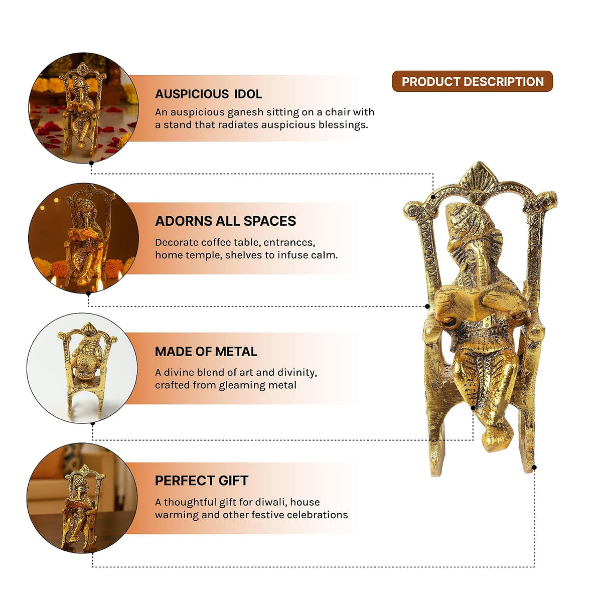 Lord Ganesha Statue | God Idol for Home | Ganesha Wall Décor | God Idol for Pooja Room, Diwali Gift Article (L15 x W10 x H16 cm)