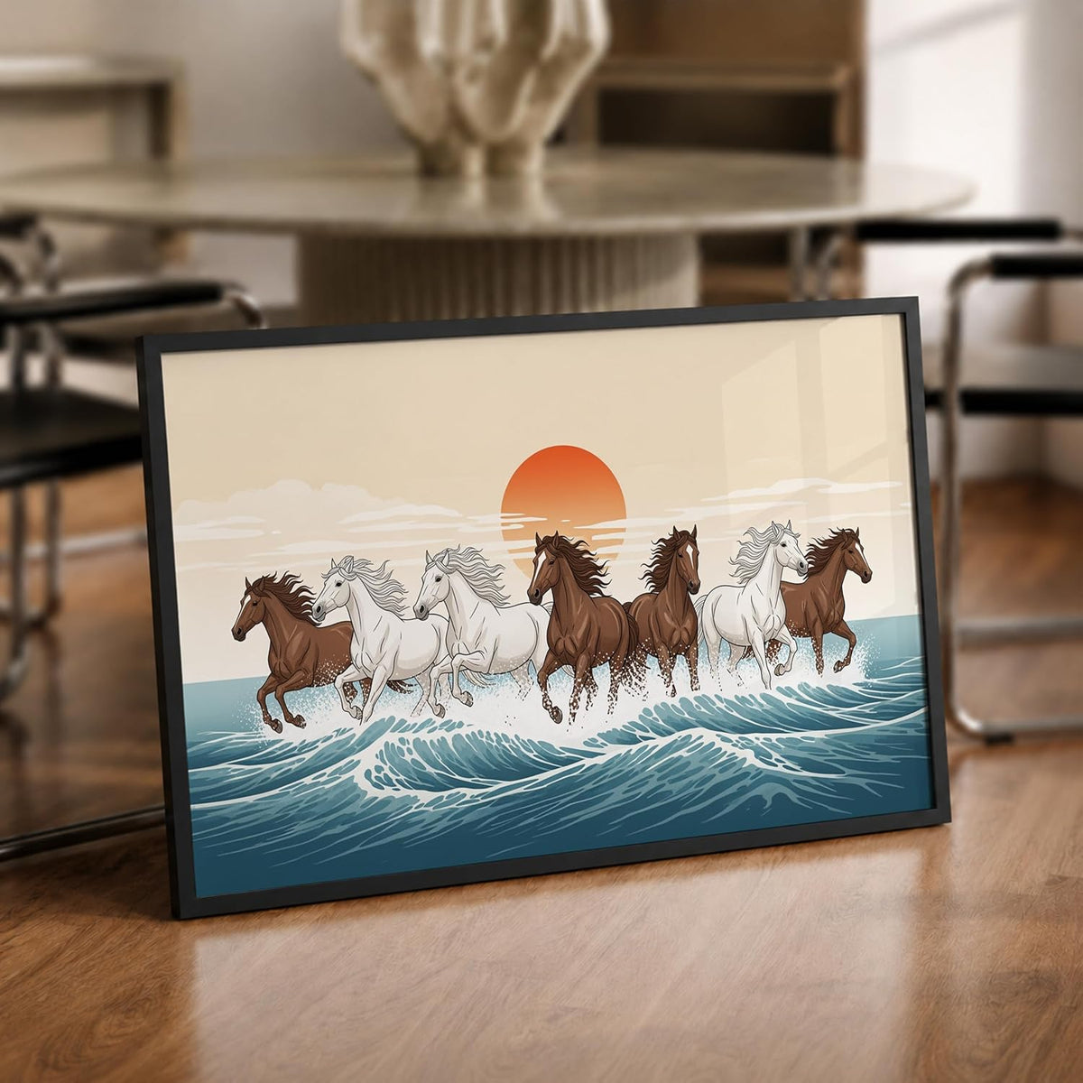 7 Horse Vastu Wall Painting (Landscape Collection) (Natural, Design 20, 48L x 33W cm)