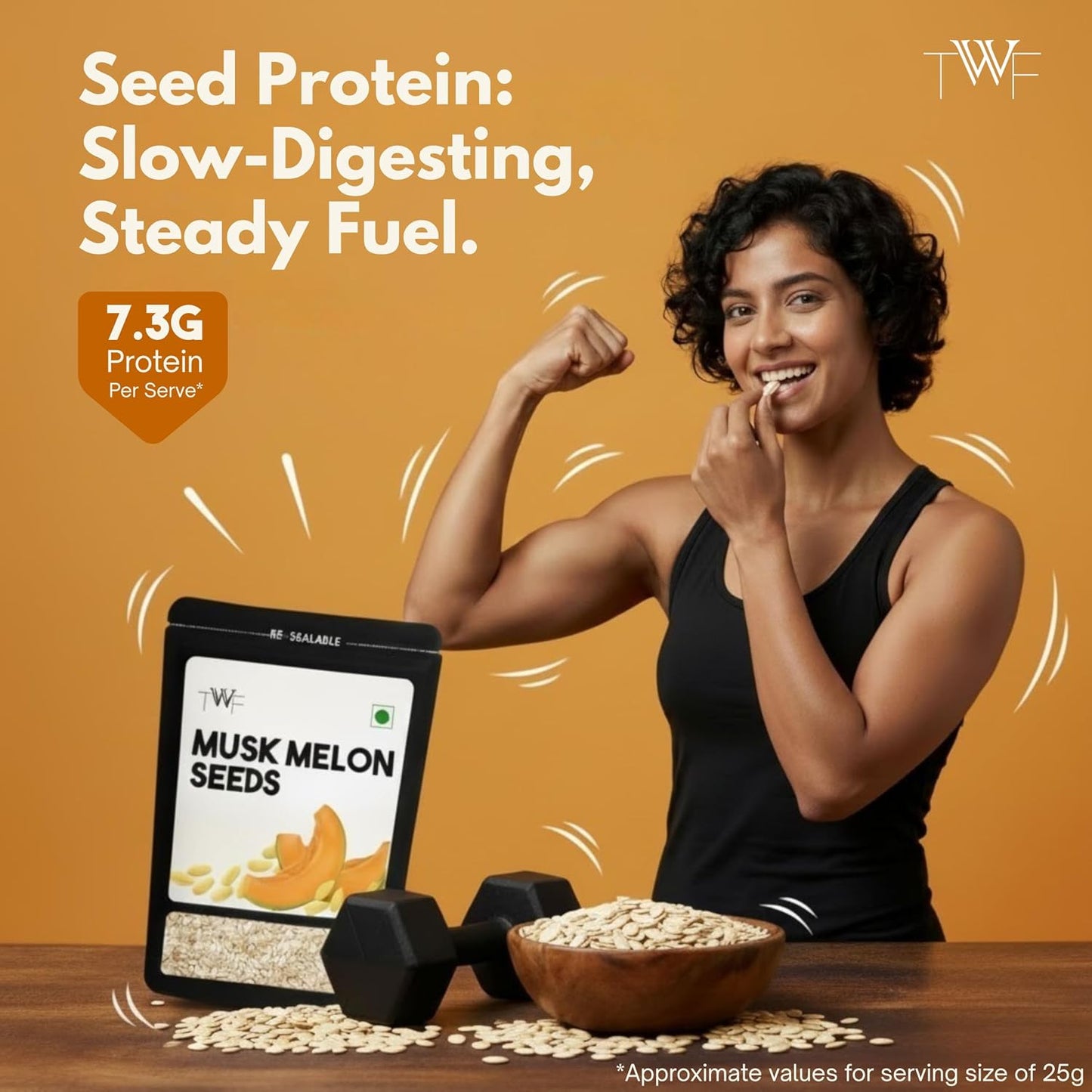 TWF Virgin Muskmelon Seeds | AAA Grade Seeds for Eating | 100% Natural | Kharbooja Magaj | Peeled | Gluten Free | Perfect for Snacking & Cooking | Resealable Pack | Diet Snack | Unroasted | Unsalted | Highest Natural Potency